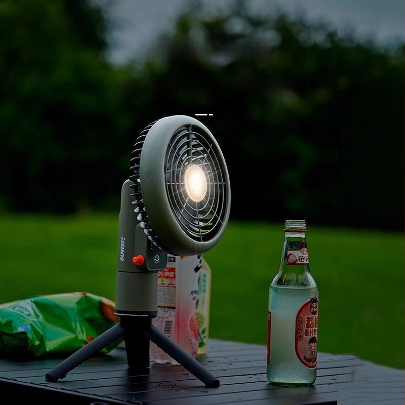 Shanlishi gimbalos fejű ventilátor, csendes, hosszú üzemidő, újratölthető, forgó fej, állítható fordulatszám-szintek, kempingezéshez, mini ventilátor lámpával