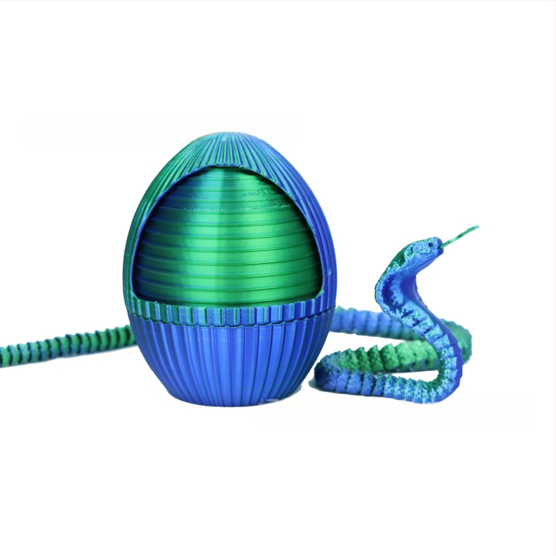 3D εκτυπωμένο φίδι με αυγό-γρανάζι και πλήρως κινητές αρθρώσεις — φιγούρα φιδιού, μοντέρνο διακοσμητικό γραφείου