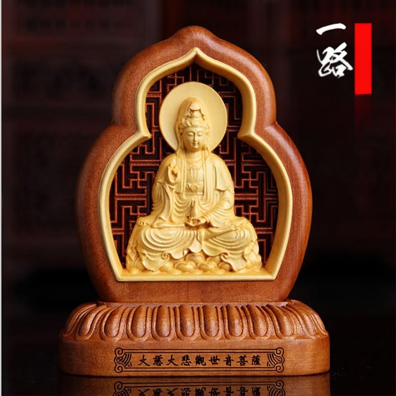 Εσωτερικό αυτοκινήτου: άγαλμα Guanyin και Maitreya σε ανοιχτό σχέδιο από ξύλο boxwood και jujube, ρετρό στυλ, φυλαχτό για ευλογία και ασφάλεια