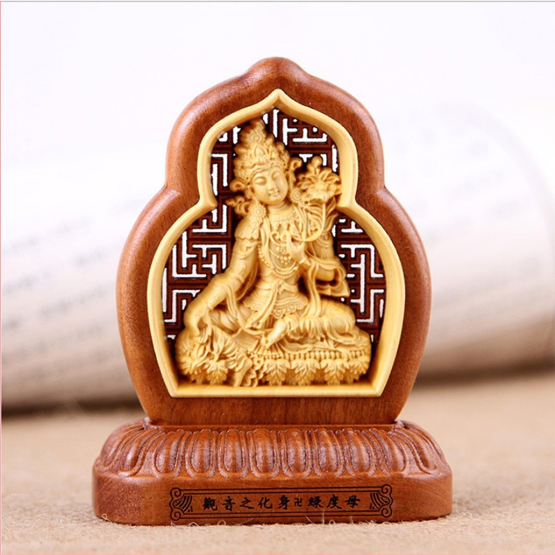 Εσωτερικό αυτοκινήτου: άγαλμα Guanyin και Maitreya σε ανοιχτό σχέδιο από ξύλο boxwood και jujube, ρετρό στυλ, φυλαχτό για ευλογία και ασφάλεια