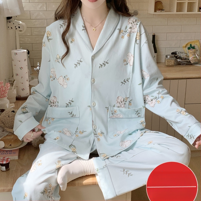 Βαμβακερό σετ πιτζάμες μητρικές για θηλασμό μετά τον τοκετό, για όλες τις εποχές, βερικοκί χρώμα