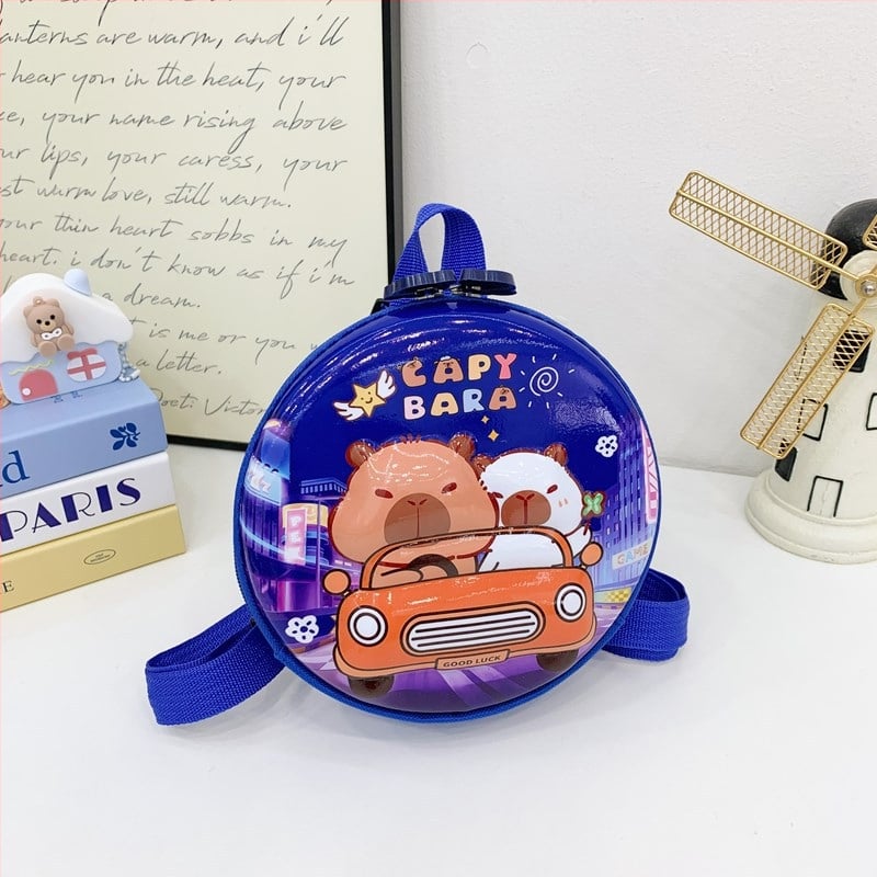 Ghiozdan pentru grădiniță cu capybara desen animat, husă rigidă, formă mică rotundă, unisex, ușor pentru copii 3–5 ani