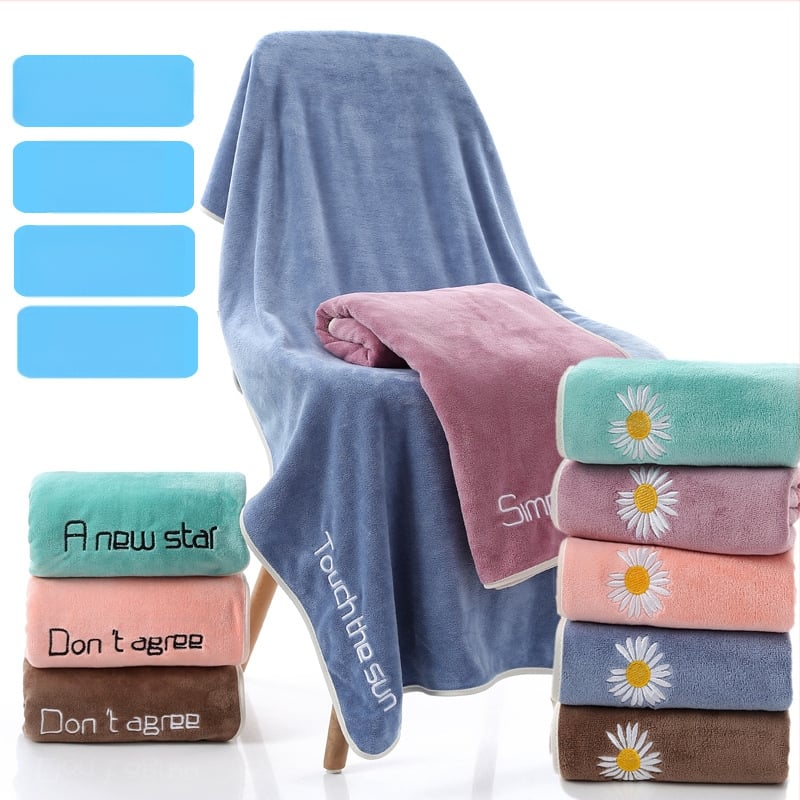 Μικροϊνες πετσέτα μπάνιου 300–399 g, παχιά, χωρίς χνούδι, υψηλή απορροφητικότητα, για ενήλικες, πετσέτα παραλίας, με κεντημένο τελείωμα