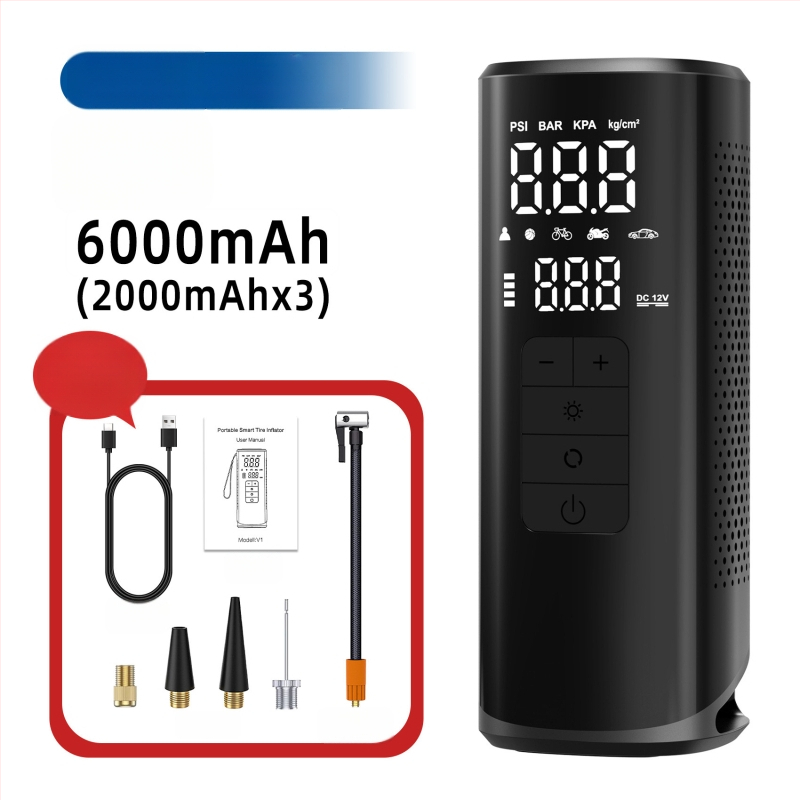 Autóba szerelhető, vezeték nélküli légpumpa, hordozható, nagy teljesítményű, magas nyomás, USB töltés, LED világítás, automatikus kikapcsolás