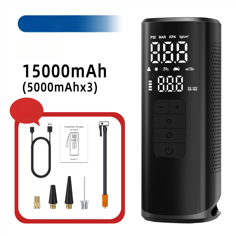 Autóba szerelhető, vezeték nélküli légpumpa, hordozható, nagy teljesítményű, magas nyomás, USB töltés, LED világítás, automatikus kikapcsolás