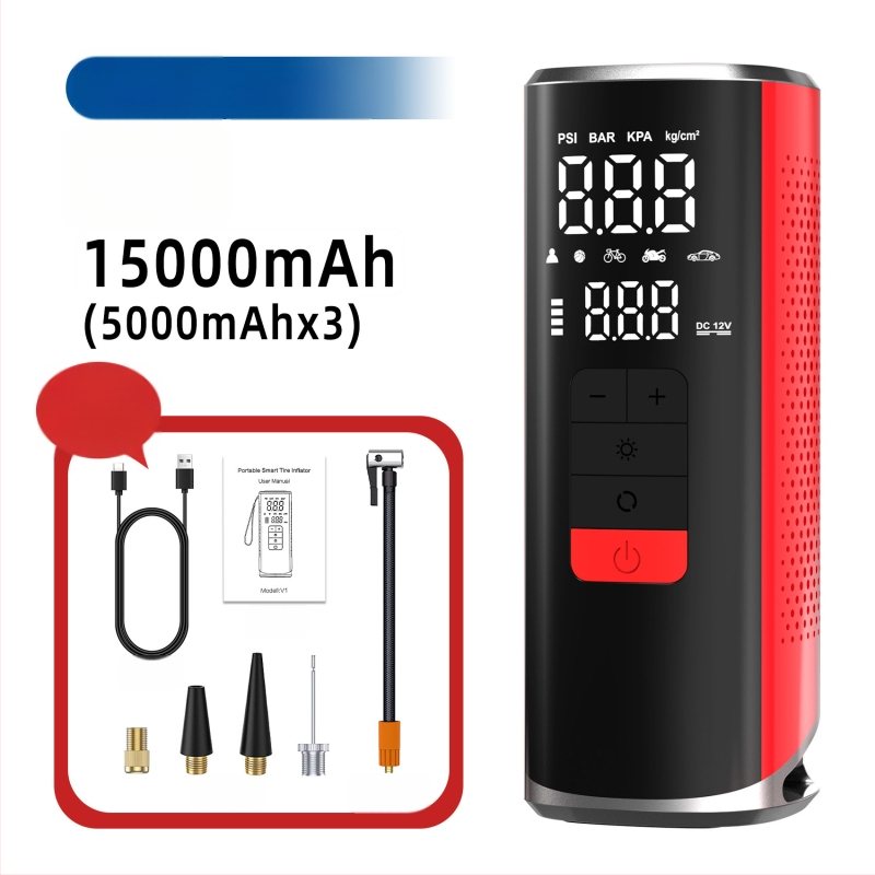 Autóba szerelhető, vezeték nélküli légpumpa, hordozható, nagy teljesítményű, magas nyomás, USB töltés, LED világítás, automatikus kikapcsolás
