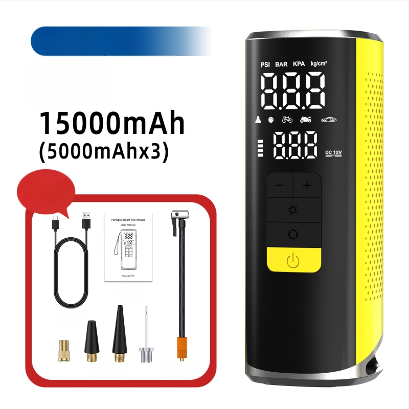Autóba szerelhető, vezeték nélküli légpumpa, hordozható, nagy teljesítményű, magas nyomás, USB töltés, LED világítás, automatikus kikapcsolás
