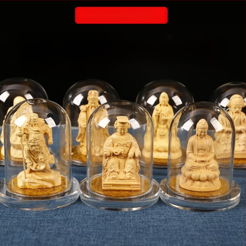 Ξύλινο αυτοκίνητο διακοσμητικό με Guanyin και Guan Gong, διαφανής ακρυλική θήκη