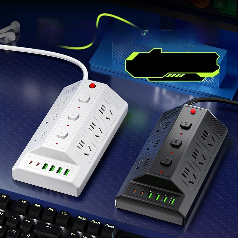 Мултифункционална USB разклонителна лента с 4 USB порта и 2 Type-C порта, настолен удължител за дома и офиса