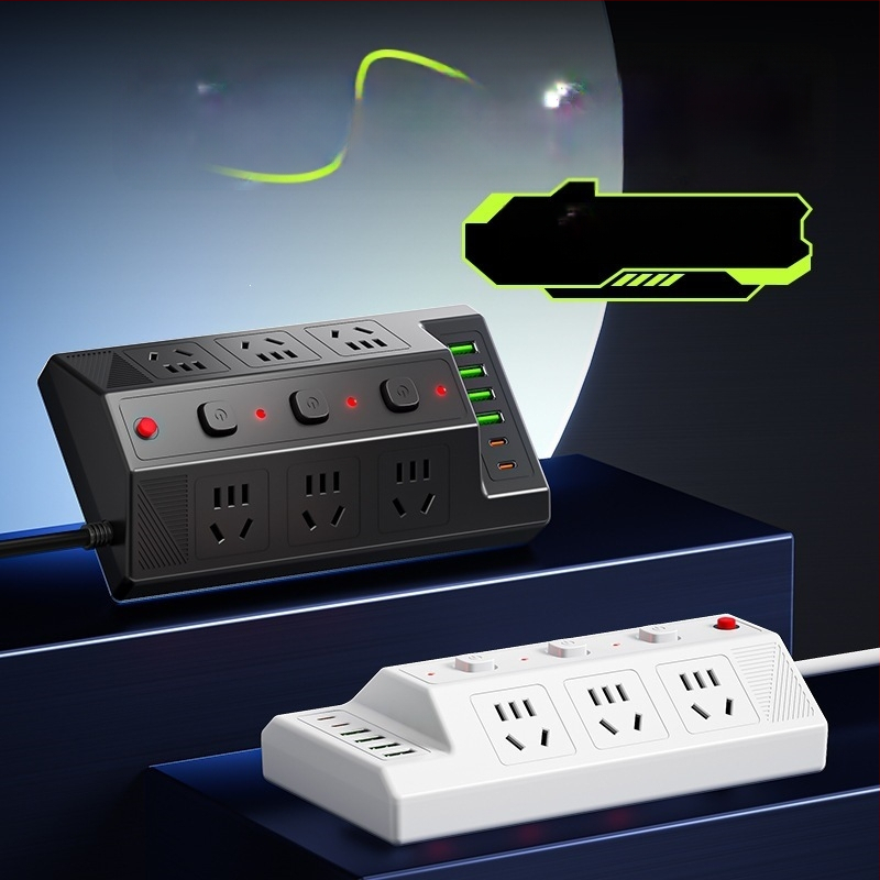 Мултифункционална USB разклонителна лента с 4 USB порта и 2 Type-C порта, настолен удължител за дома и офиса