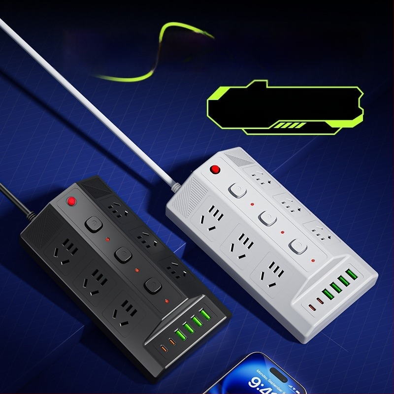 Мултифункционална USB разклонителна лента с 4 USB порта и 2 Type-C порта, настолен удължител за дома и офиса