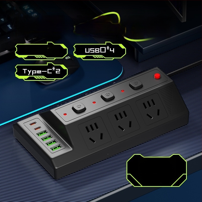 Мултифункционална USB разклонителна лента с 4 USB порта и 2 Type-C порта, настолен удължител за дома и офиса