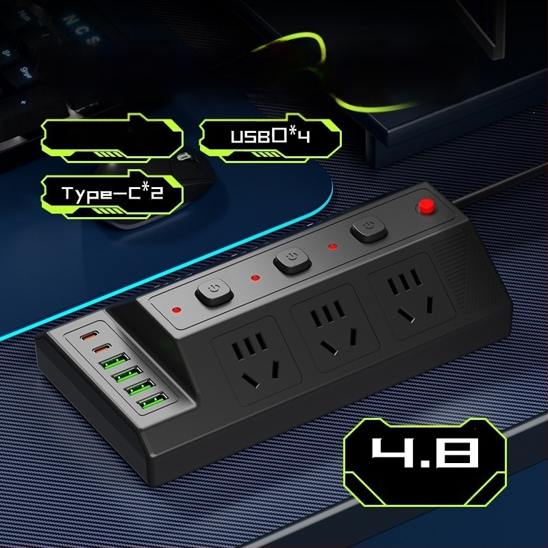 Мултифункционална USB разклонителна лента с 4 USB порта и 2 Type-C порта, настолен удължител за дома и офиса