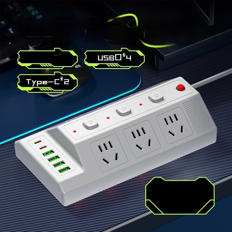 Мултифункционална USB разклонителна лента с 4 USB порта и 2 Type-C порта, настолен удължител за дома и офиса