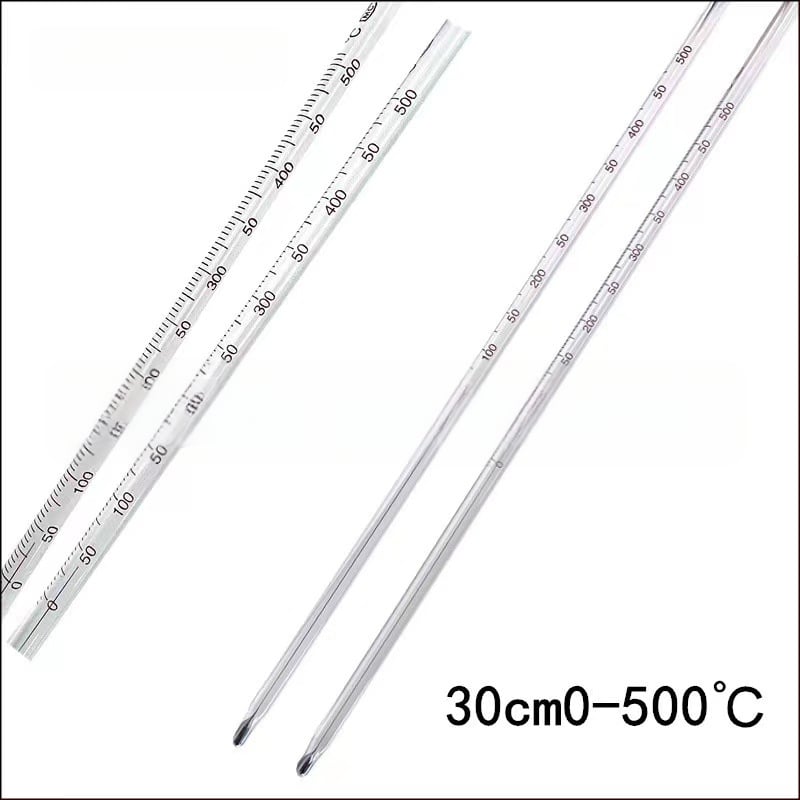 Magas hőmérsékletű higanyos hőmérő, kémiai laboratóriumi használatra, üveg rúd, 30 cm, 0–500 °C