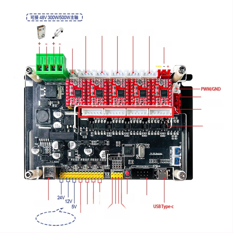 GRBL-vezérlőlap CNC gravírozógéphez, négytengelyes CNC, támogatja a PCB-t 42/57, 32‑bites vezérlő