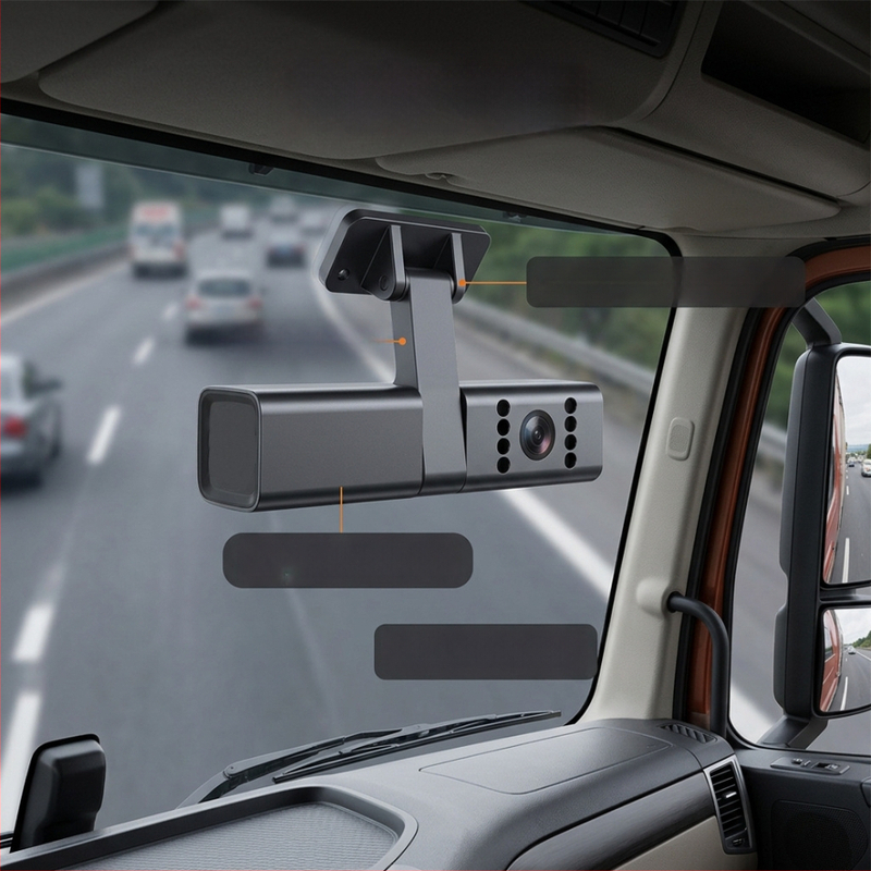 Szélvédőre szerelhető kettős kamerás dash cam tartó tehergépkocsikhoz, taxikhoz és szolgáltatásokhoz, ADAS és DMS kompatibilitás