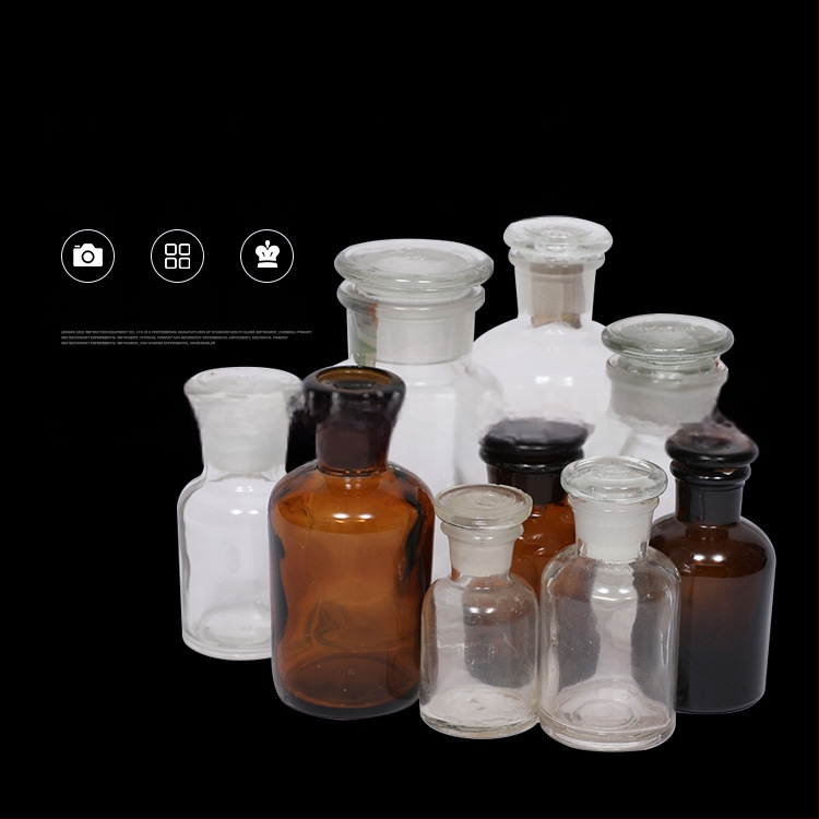 Üveg vékony szájú, átlátszó, fehér és barna fedéllel, 60 ml, 125 ml, 250 ml, 500 ml, 1000 ml
