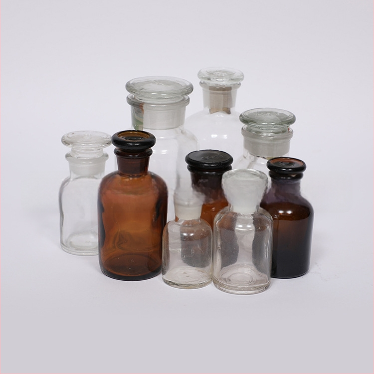 Üveg vékony szájú, átlátszó, fehér és barna fedéllel, 60 ml, 125 ml, 250 ml, 500 ml, 1000 ml