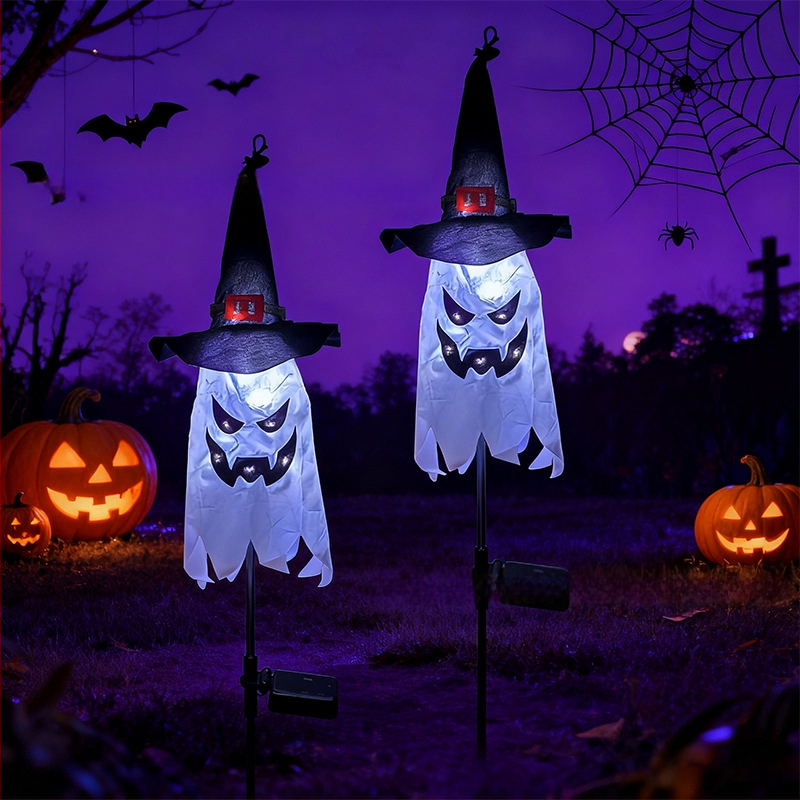 Νέα LED ηλιακά διακοσμητικά φώτα Halloween με 4 φαναράκια κολοκύθας σε σκούρο ρόδο, IP65 αδιάβροχα, χωρίς καλώδια