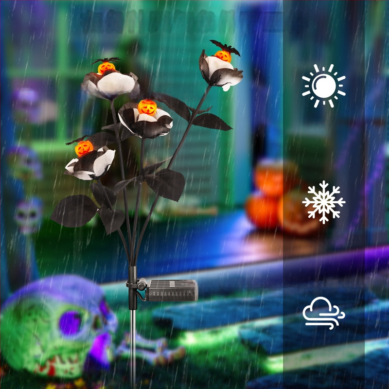 Νέα LED ηλιακά διακοσμητικά φώτα Halloween με 4 φαναράκια κολοκύθας σε σκούρο ρόδο, IP65 αδιάβροχα, χωρίς καλώδια