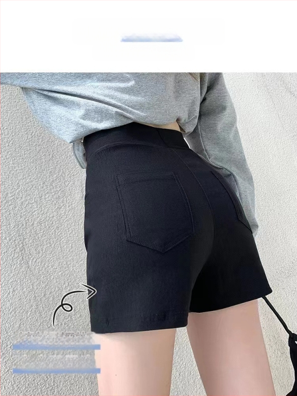 Șorturi negre pentru femei cu talie înaltă, elastice, vară, ridică șoldurile, protecție împotriva expunerii, potrivite ca îmbrăcăminte de exterior, model geometric