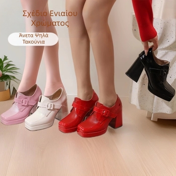 Amazon Foreign Trade Fashion Square Head Thick Bottom 34-44 Κωδικός μεγέθους Μονόχρωμη αγκράφα για γυναίκες, αρχές άνοιξης 2025