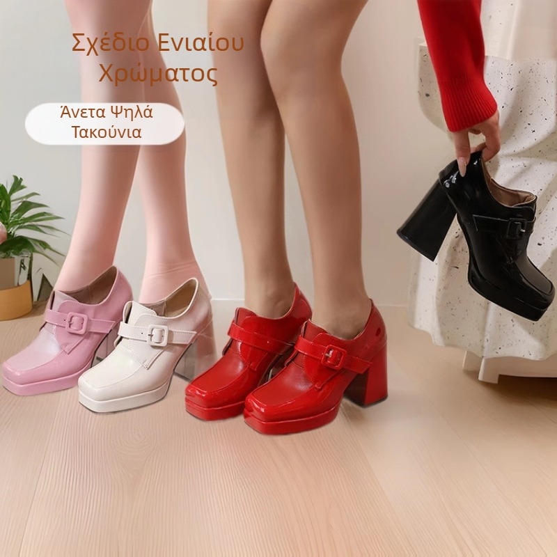 Amazon Foreign Trade Fashion Square Head Thick Bottom 34-44 Κωδικός μεγέθους Μονόχρωμη αγκράφα για γυναίκες, αρχές άνοιξης 2025