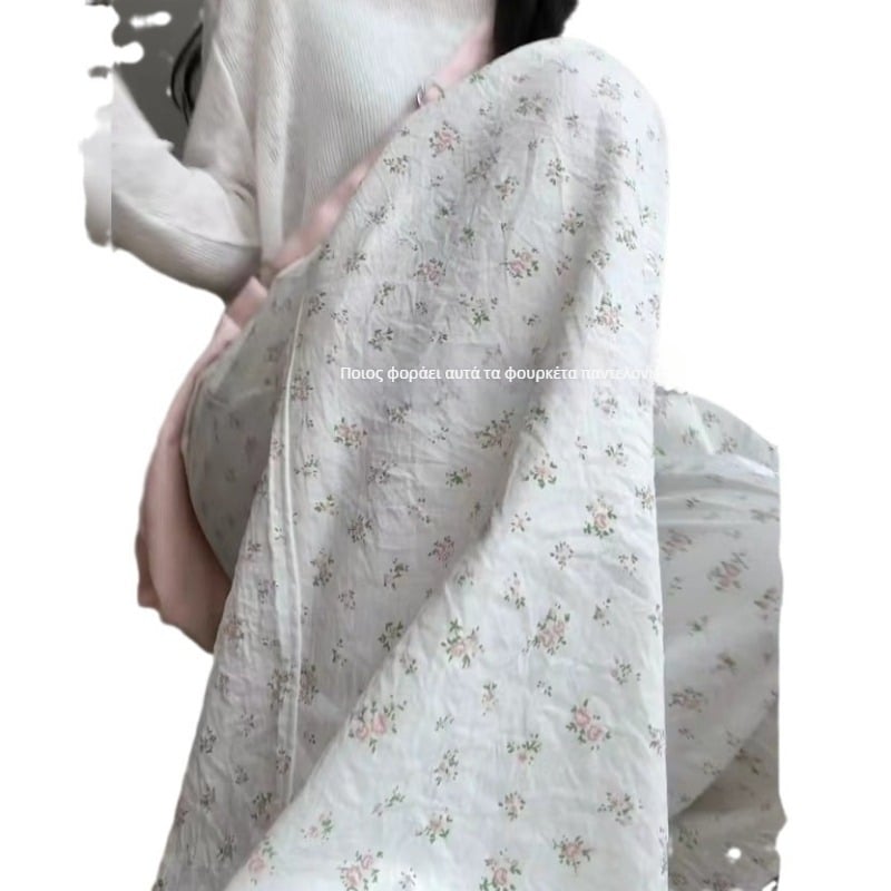 Κορεάτικο στυλ ρετρό φλοράλ ίσια περιστασιακά παντελόνια για γυναίκες, λεπτό καλοκαιρινό παντελόνι Yamamoto με ψηλή μέση και αδυνάτισμα, φαρδύ πόδι, ζεστό χονδρικής