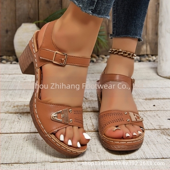 Ξένο εμπόριο νέων γυναικών συν μέγεθος χοντρό με μονόχρωμα σανδάλια