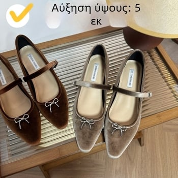 Γαλλικά παπούτσια μονής στρώσης με ψηλό, ρηχό στόμα και γαλλική μυτερή γραμμή για γυναίκες, Φθινόπωρο 2024, Νέα σουέτ παπούτσια με φιόγκο και παπούτσια Mary Jane για γυναίκες