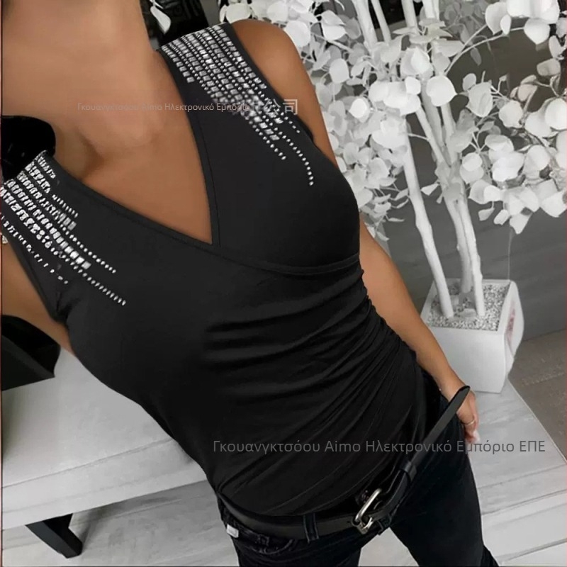 2024 Spot Φθινόπωρο και Χειμώνας Νέα Hot-selling Καφέ Off Shoulder Cross Hot Diamond Neck Top V Neck