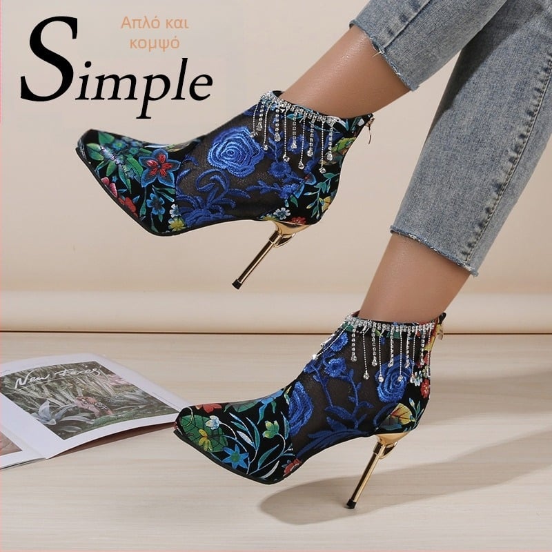 2023 Μεγάλο Μέγεθος Εξωτερικού Εμπορίου Νέες Ψηλοτάκουνες Μπότες Αντίκες Δερμάτινες Μπότες με Κεντημένο Δερμάτινο Τακούνι με Λεπτό Τακούνι Μόδα Baotou Μόδα Παπούτσια Μόδας για Φθινόπωρο και Χειμώνα