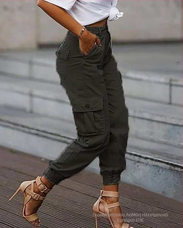 2020 Ευρωπαϊκά και Αμερικανικά Νέα Μοντέρνα Ριχτά Παντελόνια Μέχρι τον Αστράγαλο Κορεάτικου Στυλ με Πολλαπλές Τσέπες και Μικρά Πόδια Crock Παντελόνια για Γυναικεία