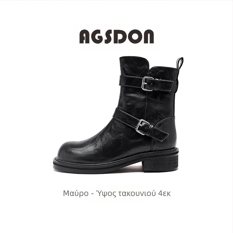 Γυναικείες Μπότες Augushiden Martin 2024 Νέο Φθινόπωρο Ρετρό Βρετανικού Στυλ με Χοντρό Τακούνι και Χοντρό Κάτω μέρος, Μαύρες Μπότες Αστραγάλου Ins