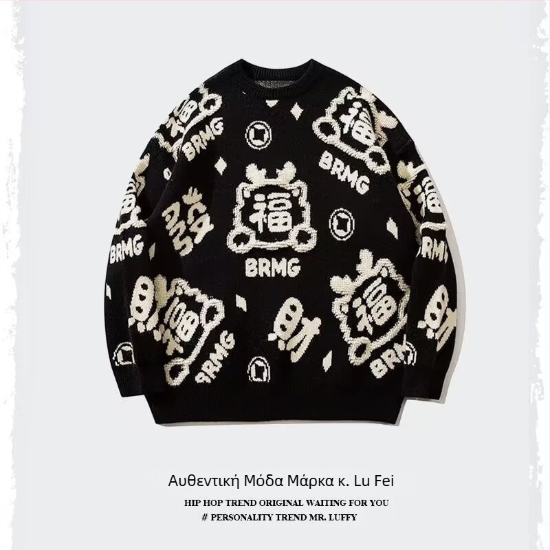 2024 Χειμερινό Internet Celebrity National Fashion Design Sense Red Sweater Ανδρικό Μάρκα Μόδας Ins, Εκρηκτικό Πουλόβερ για Ζευγάρια με Μακρυμάνικο Πουλόβερ για Γυναίκες