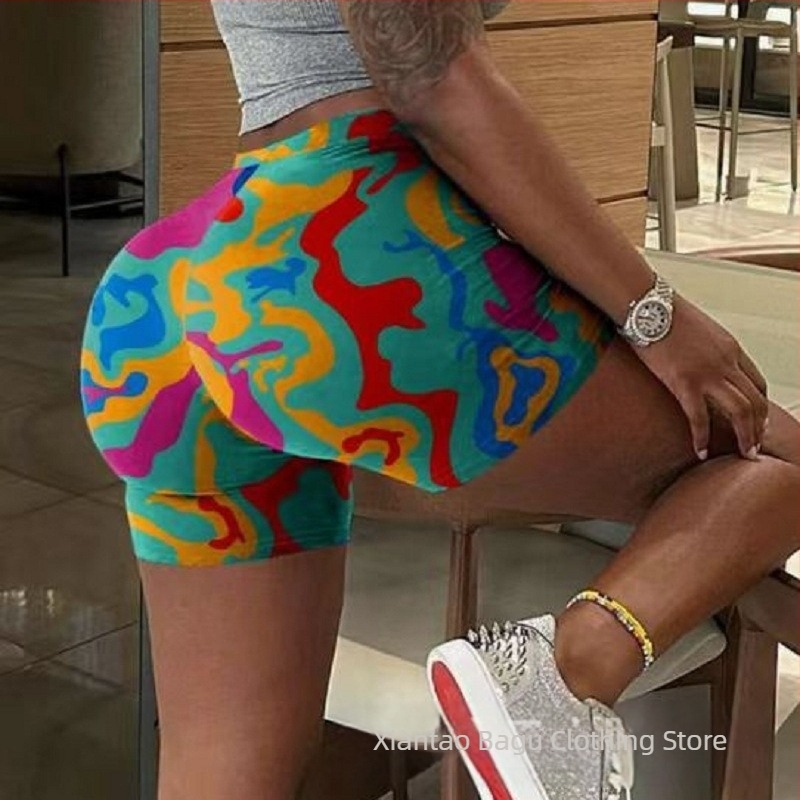Ευρωπαϊκός και Αμερικανικός Διασυνοριακός Ανεξάρτητος Σταθμός Εξωτερικού Εμπορίου Νέα Ελαστική Μέση Μοντέρνα Σορτς με Στάμπα για Γυναικεία Πολύχρωμα
