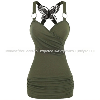 Σέξι γυναικεία ρούχα σε ευρωπαϊκό και αμερικανικό στιλ Y2K με τιράντες και έξω ώμους, πλεκτό τοπ με δαντέλα πεταλούδας και σταυρωτή πλάτη, σέξι δαντελένιο φανελάκι