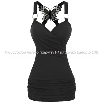 Σέξι γυναικεία ρούχα σε ευρωπαϊκό και αμερικανικό στιλ Y2K με τιράντες και έξω ώμους, πλεκτό τοπ με δαντέλα πεταλούδας και σταυρωτή πλάτη, σέξι δαντελένιο φανελάκι