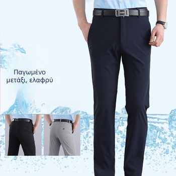 Καλοκαιρινά λεπτά casual παντελόνια, μεταξωτά παντελόνια Ice, ανδρικά ελαστικά casual παντελόνια, χαλαρά, ψηλόμεσα παντελόνια υψηλής ποιότητας