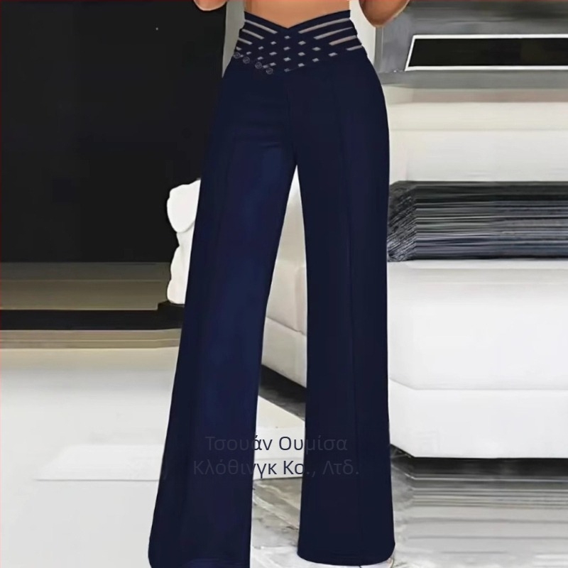 Amazon Hot Selling 2025 Ευρωπαϊκό και Αμερικανικό Εξωτερικό Εμπόριο Νέα Γυναικεία Παντελόνια με Κοίλη Ζώνη Micro High Waist Loose Casual Wide Leg