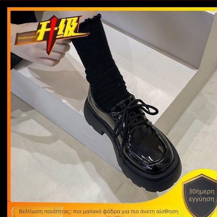 Δερμάτινα παπούτσια βρετανικού στιλ με χοντρή σόλα για γυναίκες 2024 Νέα ανοιξιάτικα ευέλικτα μαύρα jk μονόστρωτα μοκασίνια muffin στη μόδα