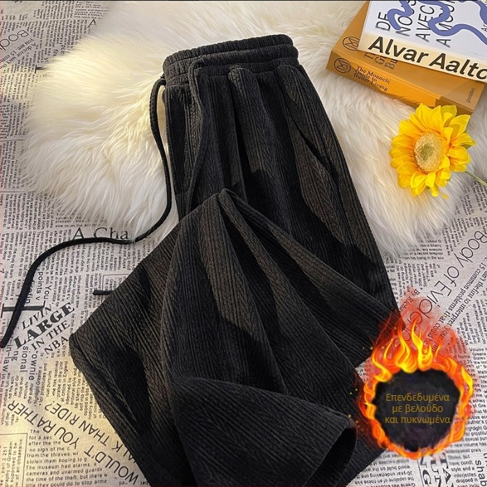 Γυναικείο παντελόνι σενίλ με φαρδιά μπατζάκια, φθινόπωρο και χειμώνας 2024, νέο, ψηλόμεσο παντελόνι με φλις επένδυση, ντραπέ για άνοιξη και φθινόπωρο, χαλαρό, ίσιο παντελόνι