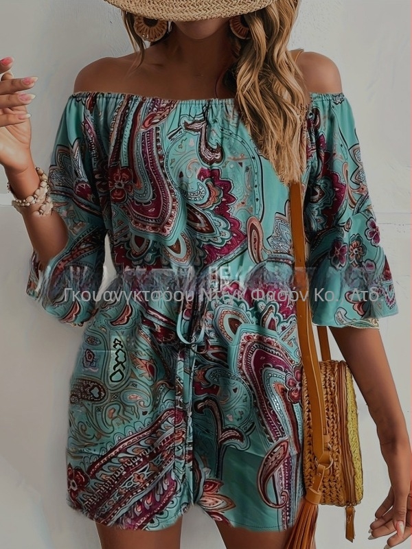 Καλοκαιρινό σορτς Pelis Crossborder με έξω τους ώμους, νέο έθνικ στυλ, με στάμπα