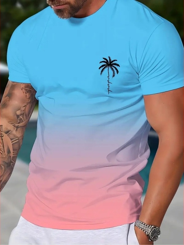 Καλοκαιρινό Νέο Αναπνεύσιμο Casual Loose All-match T-shirt Top 3D Ψηφιακή Εκτύπωση Ντεγκραντέ Ανδρικό Αθλητικό Κοντό Μανίκι