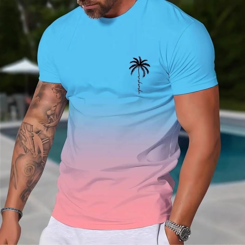 Καλοκαιρινό Νέο Αναπνεύσιμο Casual Loose All-match T-shirt Top 3D Ψηφιακή Εκτύπωση Ντεγκραντέ Ανδρικό Αθλητικό Κοντό Μανίκι