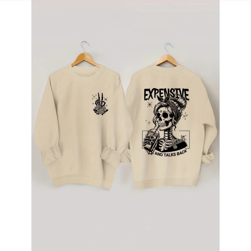 Φούτερ με κρανίο, με μακριά μανίκια και στρογγυλή λαιμόκοψη, casual φούτερ με κουκούλα σε σχήμα S