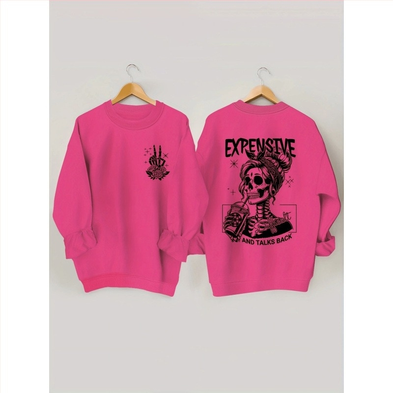 Φούτερ με κρανίο, με μακριά μανίκια και στρογγυλή λαιμόκοψη, casual φούτερ με κουκούλα σε σχήμα S