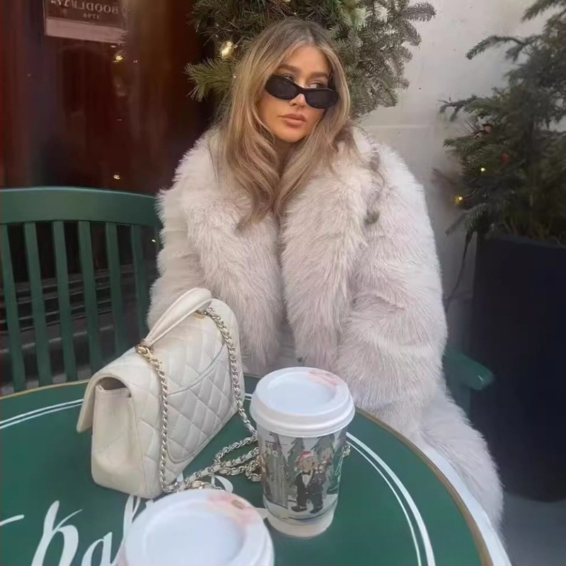 Διασυνοριακό Amazon 2024 Φθινόπωρο/Χειμώνας Ευρωπαίων και Αμερικανών Γυναικών Faux Fur Ζεστό Μεσαίο Μήκος Παλτό Χοντρό Παλτό Γούνα Haining