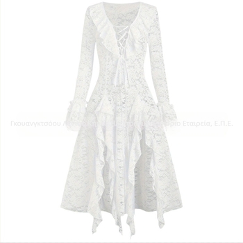 Ευρωπαίους και Αμερικανούς Γυναικείους Μονόχρωμου Φορέματος με Δαντέλα και Βολάν, Μακρύ, Διαφανές Φόρεμα σε Γραμμή Α με Βολάν